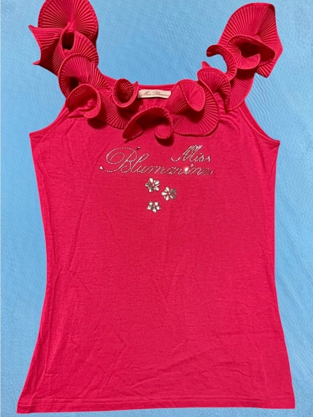 Vintage Y2K Miss Blumarine Rhinestone Ruffle Top